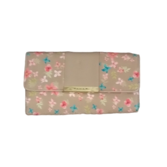 Tahari Tan Floral Foldable Button Snap Wallet - Picture 1 of 6